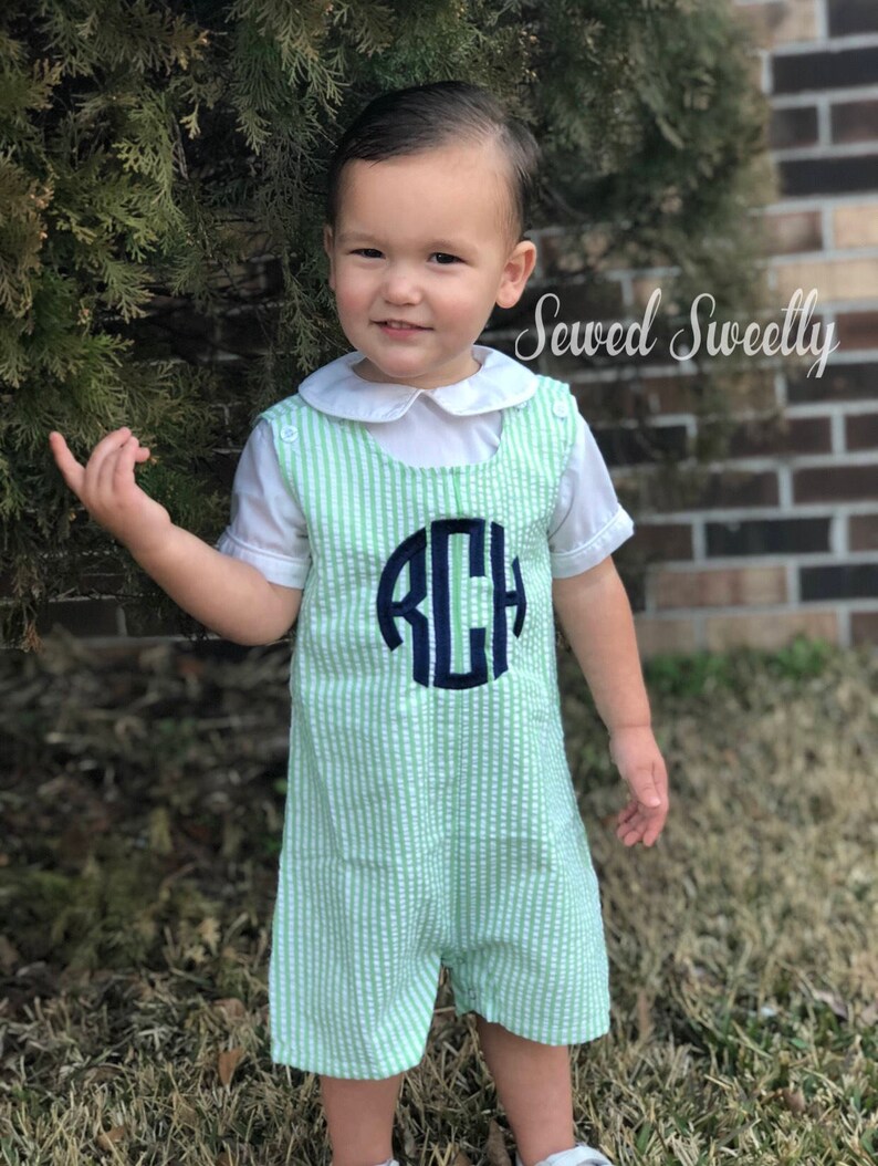 Seersucker Jon Jons Monogram Jon Jons Boys Shortalls Etsy