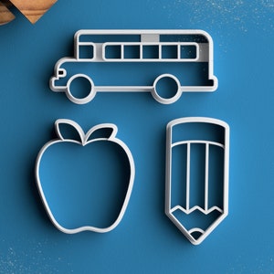 Cortador de galletas de autobús escolar – Galletas de regreso a la escuela Cortador de galletas de maestro Cortador de galletas de lápiz Cortador de galletas de manzana