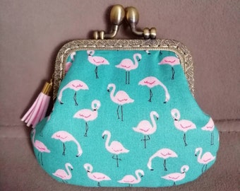 Retro turquoise clasp holder printed pink flamingos