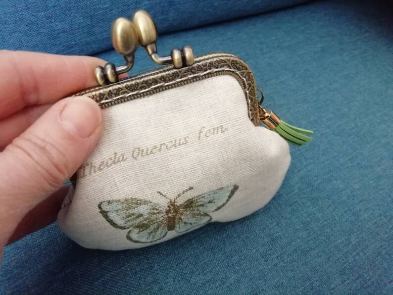 Beige and green butterfly-printed purse