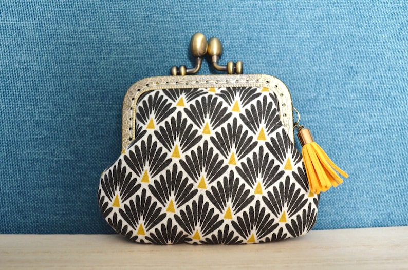 Black white and yellow art deco patterned wallet