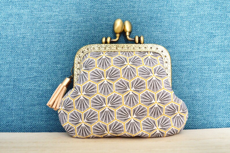 Beige and green butterfly-printed purse
