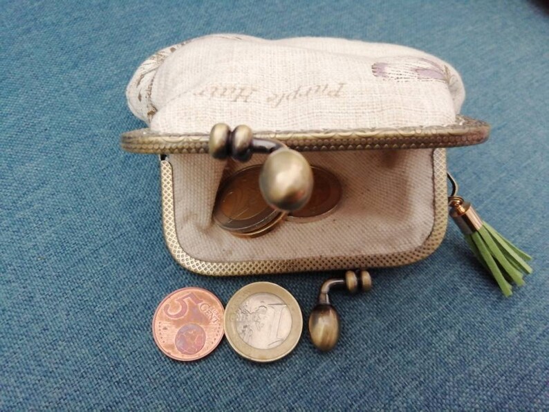 Beige and green butterfly-printed purse