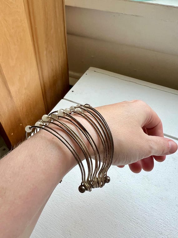 Vintage Sterling Silver Beaded Cuff Bracelet: Han… - image 5