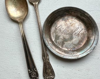 Vintage Silver Plated Child's Plate & Spoon Set