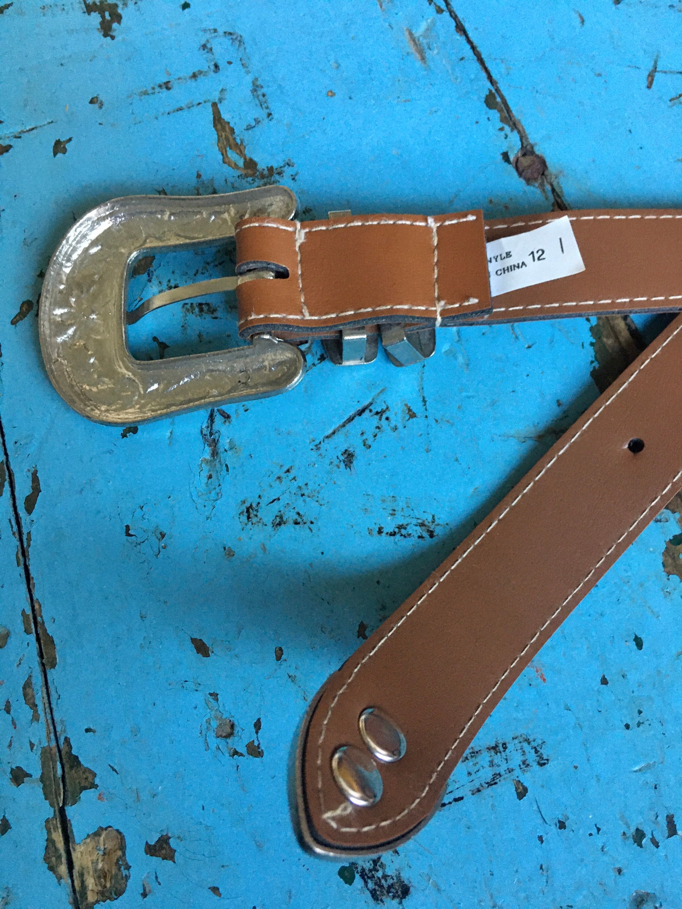 Vintage Western Belt: Faux Leather, Detailed Buckle (size 