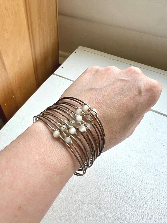 Vintage Sterling Silver Beaded Cuff Bracelet: Han… - image 3