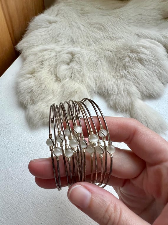 Vintage Sterling Silver Beaded Cuff Bracelet: Han… - image 8
