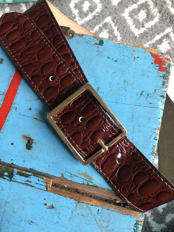 Vintage gold and brown leather belt main image 1