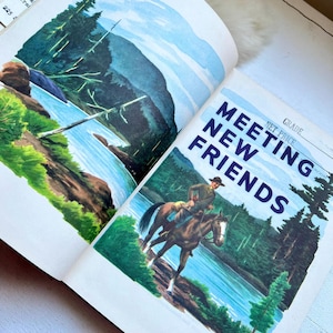 1950 Meeting New Friends reading book Readers kids English short story 1950s home decor text book school pictures gift illustrated cactus