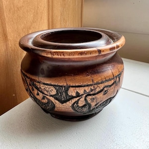 Vintage carved wooden bowl animal design brown textured design handmade boho home decor gift mom home storage ring dish organizer spring