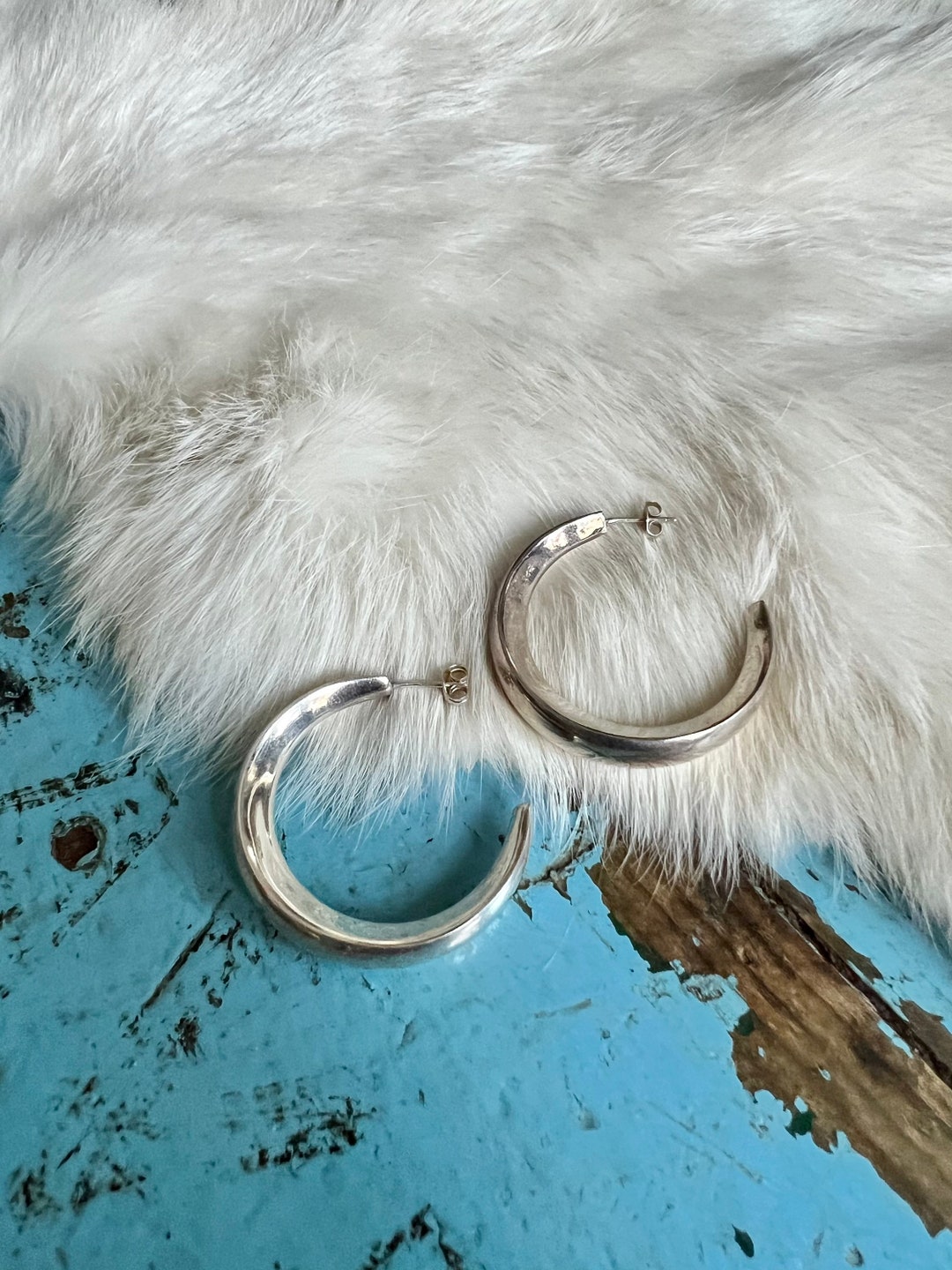 Vintage Silver Hoop Earrings Large Solid Sterling Chunky Hoop Etsy