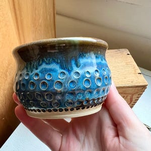 Handmad Bowl Small: Blue and Brown drippy dot Design Cermaic Pottery