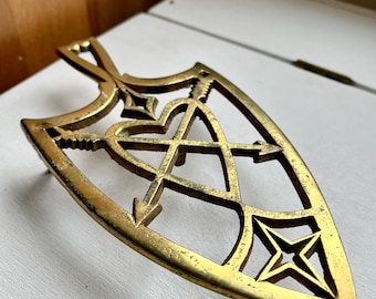 Vintage Brass Trivet: Heart, Arrow & Star Design
