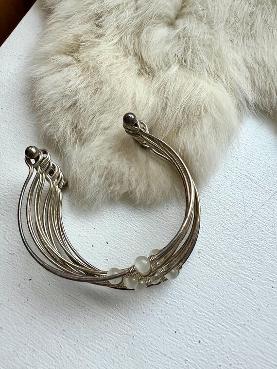 Vintage Sterling Silver Beaded Cuff Bracelet: Han… - image 10