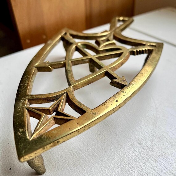 Vintage Brass Trivet: Heart, Arrow & Star Design