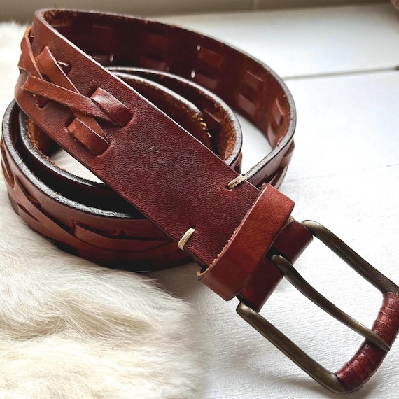 Vintage unisex Brown Leather Belt with Brass Buckle size M Vintage Brown Leather Belt: Unisex Brass Buckle, Rustic  main image 4