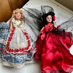 1960s Dolls of All Nations set of two collectible Dolls Spain and Holland red blue vintage toys MCM home decor rare gift ideas for moms