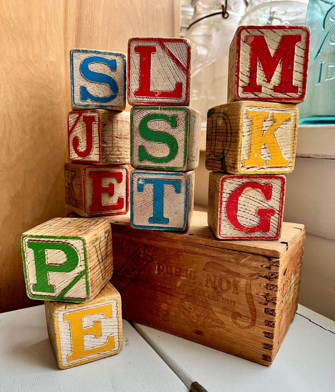 Vintage Wooden Blocks ABC Alphabet Toys Infant Baby Learning Toys ...