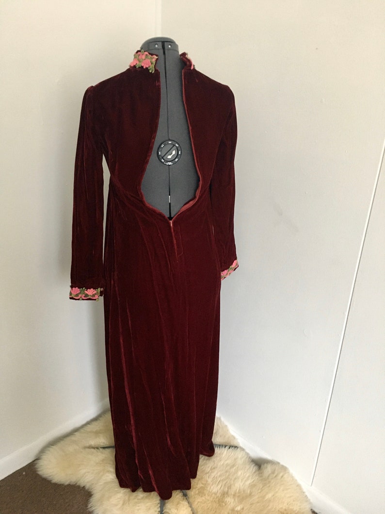1960s velvet dress maroon long sleeve maxi mod boho retro | Etsy