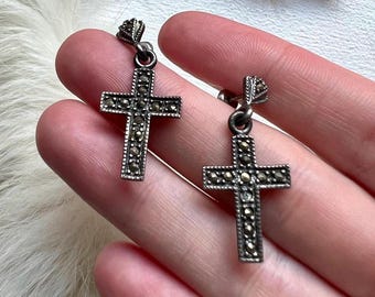 Vintage Sterling Silver Cross Earrings: Religious Jewelry