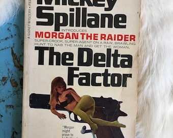 1967 The Delta Factor book action thriller mystery 1960s home decor retro vintage pin up Mickey Spillane novel fiction gifts for men women