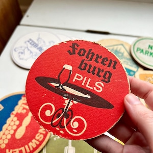 Vintage coaster set 11 German beer dept Bier Fohrenburg Wurzburger coaster set 1970s bar art home decor gifts dad tiki bar Christmas ideas
