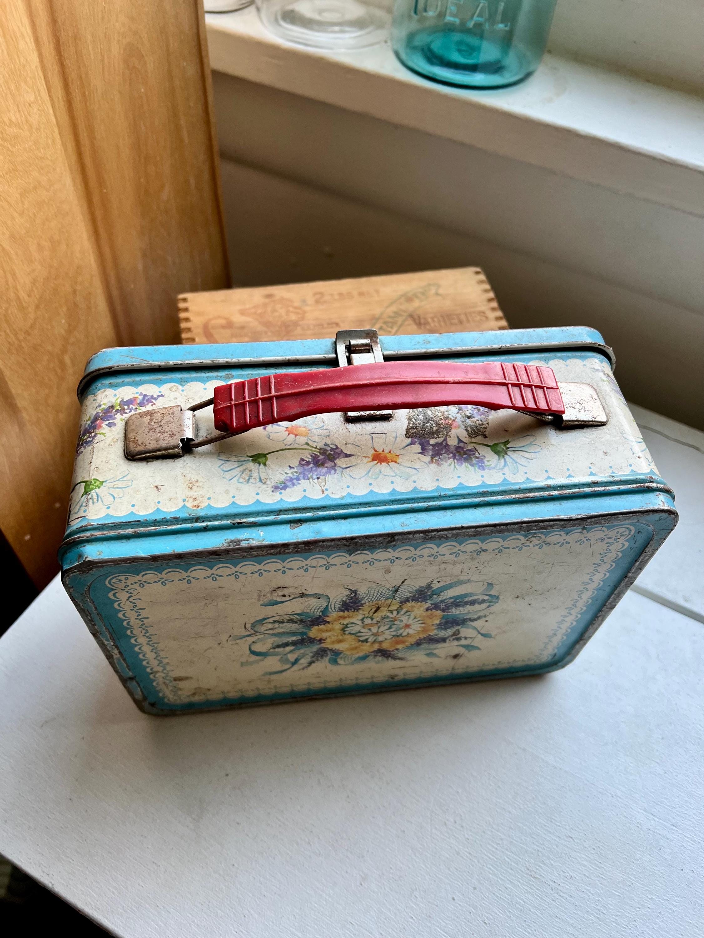 1960s Metal Lunchbox: Vintage Corsage Flower Design, Thermos Brand