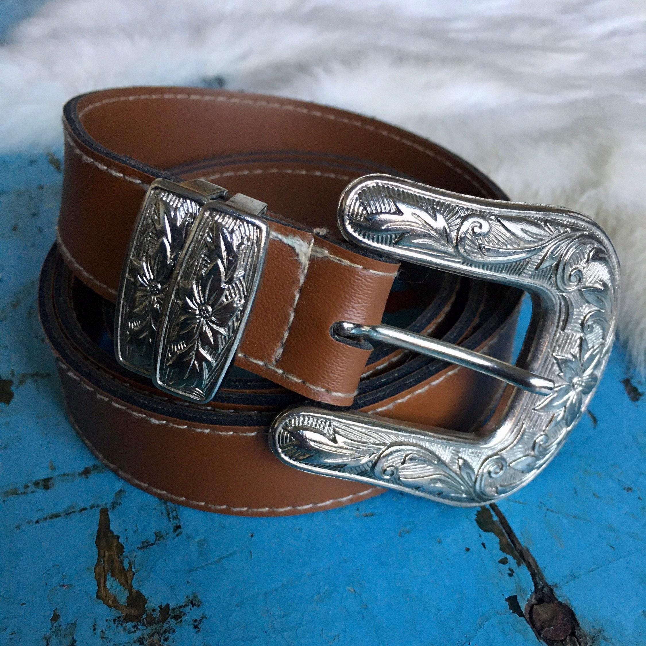 Vintage Western Belt: Faux Leather, Detailed Buckle (size  display picture 2