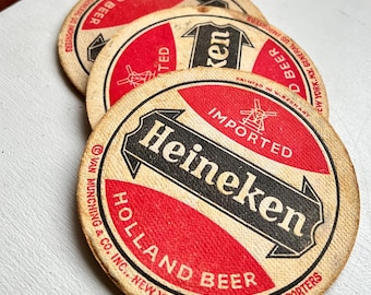Vintage Heineken Beer Coasters: Dutch Bar Decor, Set of 3