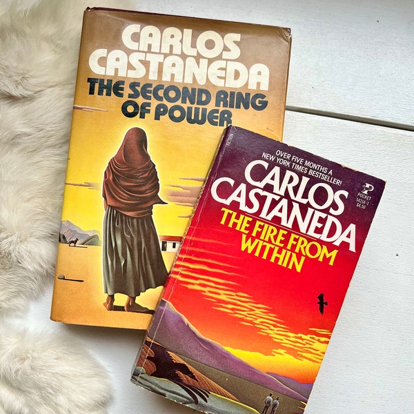 Vintage Carlos Castaneda book set Fire From Within Ring of Power Don Juan Psychedelic counterculture boho hippy Natural Medicine Shaman gift