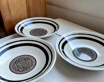Vintage MCM Ceramic Bowls Set: Black and White Geometric Gothic Decor