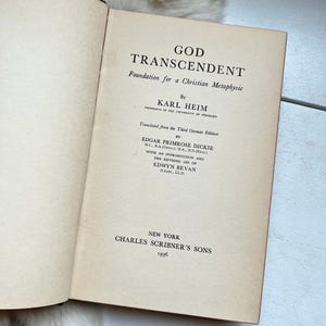 Antique God Transcendent book 1936 first edition Christianity Jesus Bible home school rare church baptism Bible Study book Christ gift