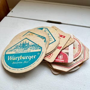 Vintage coaster set 12 German beer Wurzburger Birell Feldschi bier coaster set 1970s bar art home decor Father’s Day gifts dad tiki bar