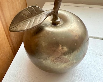 Vintage Solid Brass Apple Bell - Retro Decor, 4" Tall