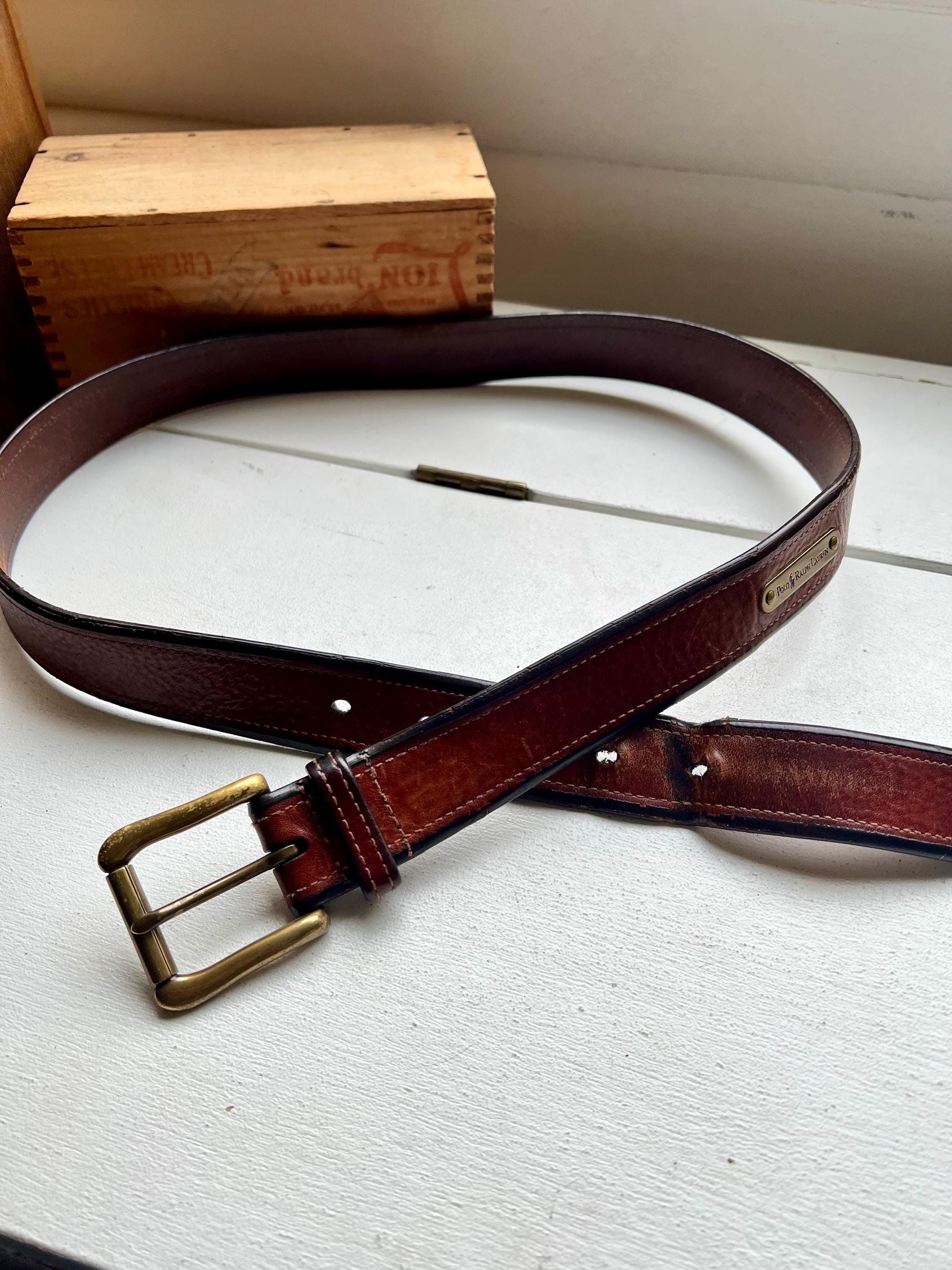 Vintage Polo Ralph Lauren Brown Leather Belt: Solid Brass 