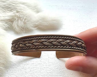 Vintage Copper Cuff Bracelet: Braided Southwestern Boho Jewelry