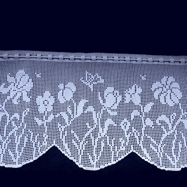 Floral valance handmade spring summer in your kitchen NEW crochet lace white window present gift florar white curtain for her flowers