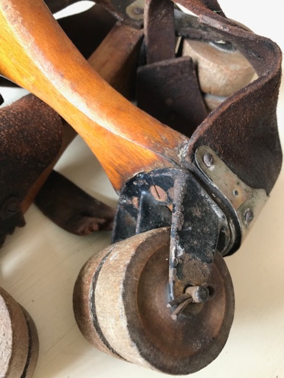 Antique 1880's Roller Skates Wooden Bases, Wheels… - image 5