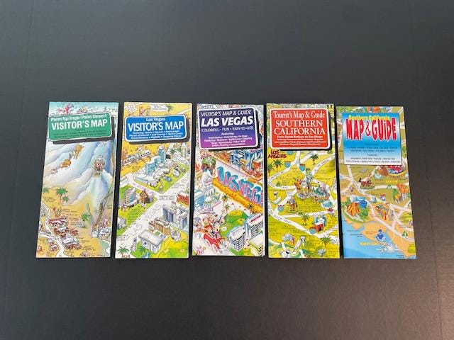 1980-90s Cartooned Maps - Las Vegas - Palm Springs - Southern California