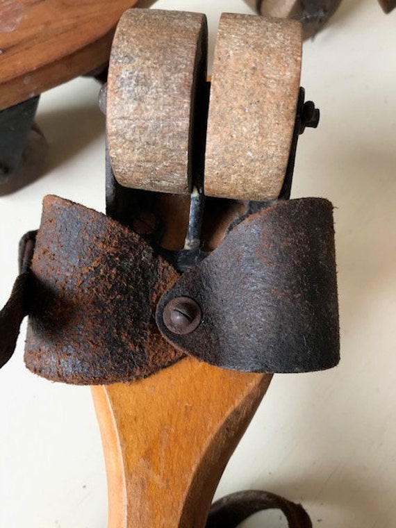 Antique 1880's Roller Skates Wooden Bases, Wheels… - image 6