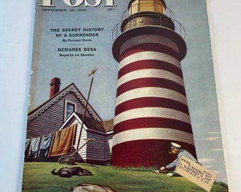 Post Magazine September 22, 1945 Candy Cane Lighthouse - Quoddy Narrows
