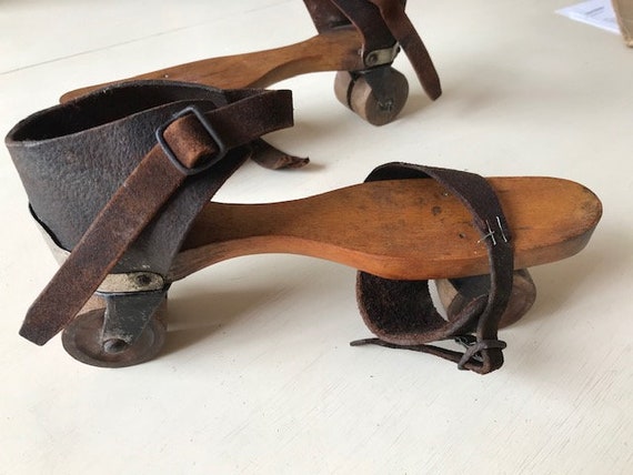 Antique 1880's Roller Skates Wooden Bases, Wheels… - image 3