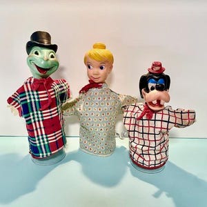 Seven Vintage Hand Puppets by Gund - All original including red ribbons