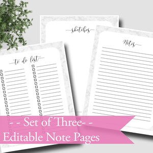 Printable Marble Notes Set, To-Do List, Sketches, Notes, Editable, Size 11" x 8.5" Instant Download, Weekly Planner