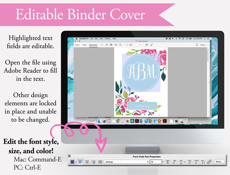 Monogram Binder Coverpersonalized Binder Inserts and Spines Etsy