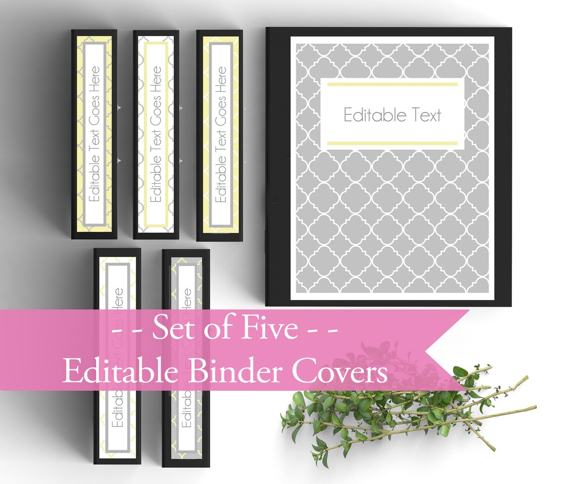 Set of 6 EDITABLE Binder Covers Gray and Yellow - Etsy
