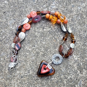 orange and silver beaded pendant necklace | glass pendant necklace | one of a kind handmade necklace