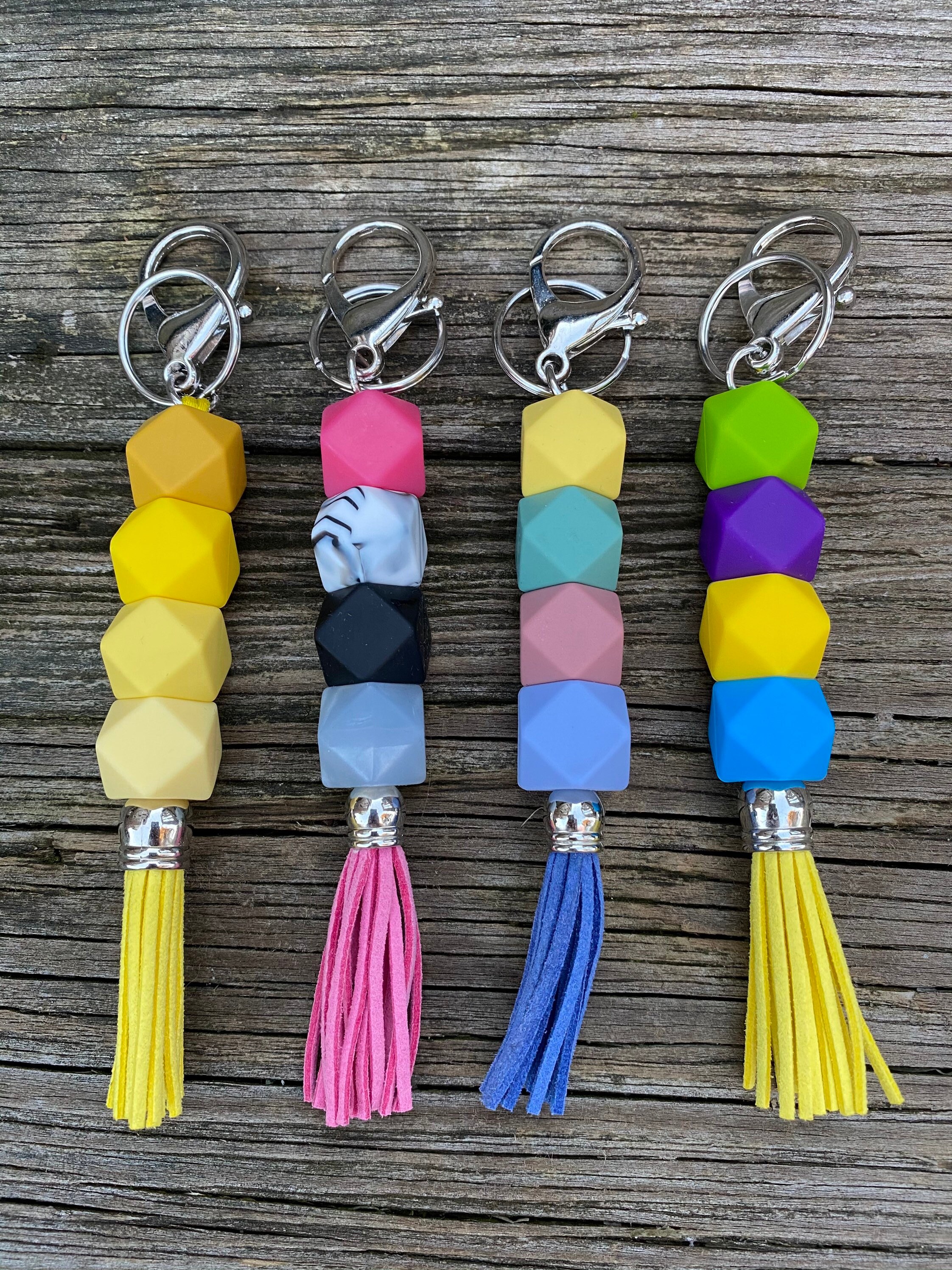 6 tassel keychain silicone bead keychain fob with Etsy
