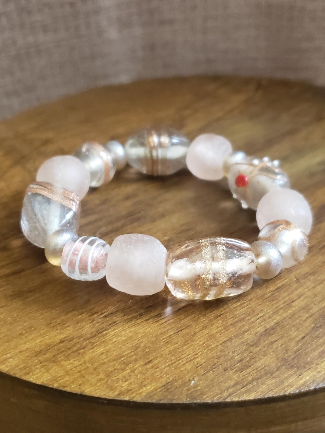Glass Bead Crystal Anklet- Gold and Pink